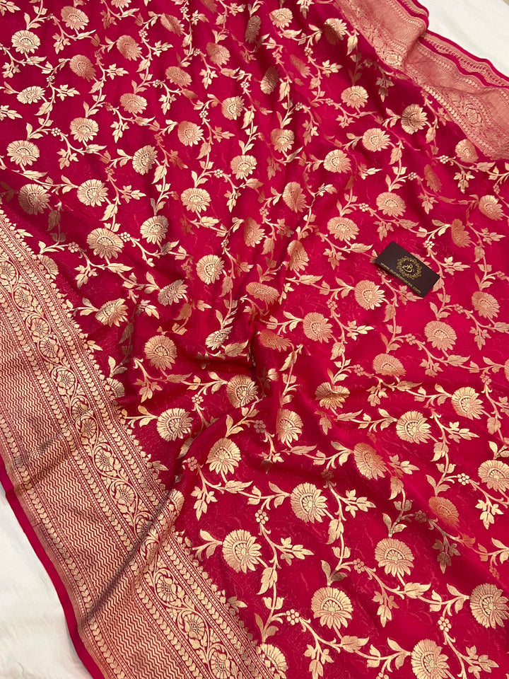 Pure Banarasi Khaddi Georgette Saree | Floral Jaal & Zari | Aura Benaras