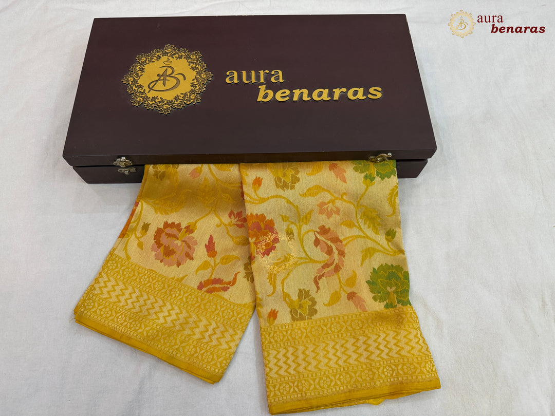 Yellow Pure Banarasi Handloom Katan Silk Dupatta