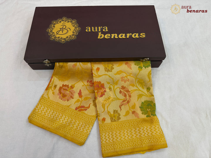 Yellow Pure Banarasi Handloom Katan Silk Dupatta