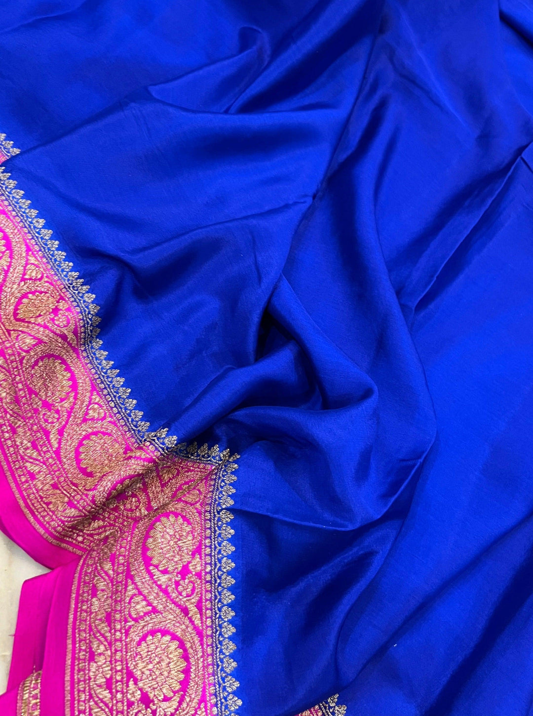 Royal Blue Pure Banarasi Khaddi Crepe Silk Saree - Aura Benaras