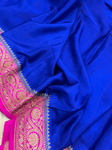 Royal Blue Pure Banarasi Khaddi Crepe Silk Saree - Aura Benaras