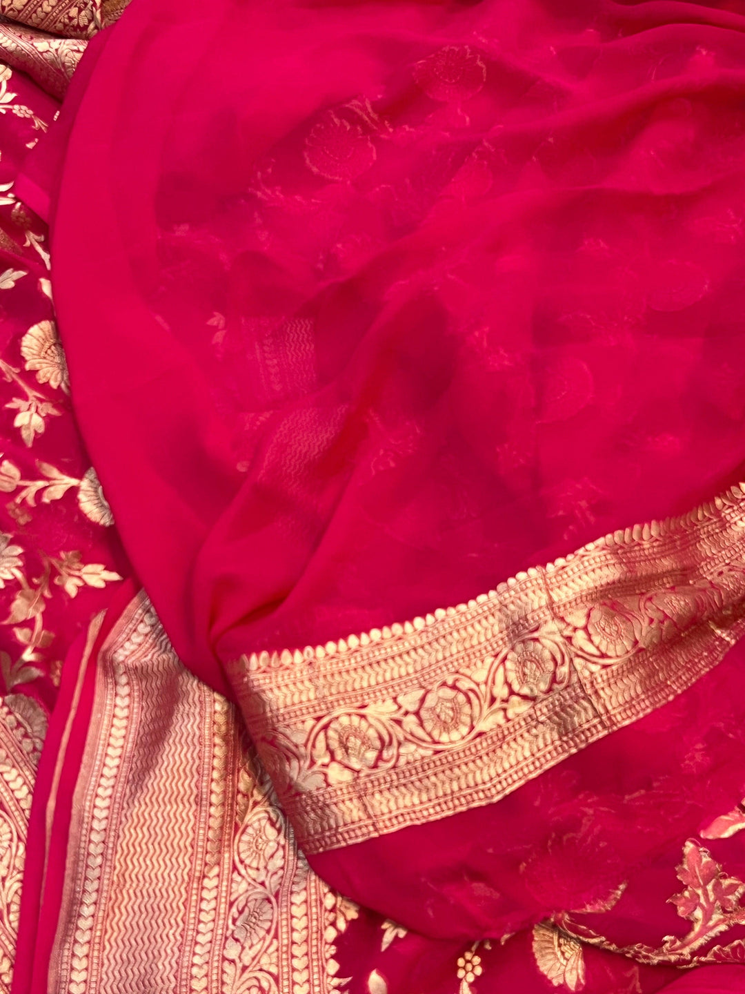 Pure Banarasi Khaddi Georgette Saree | Floral Jaal & Zari | Aura Benaras