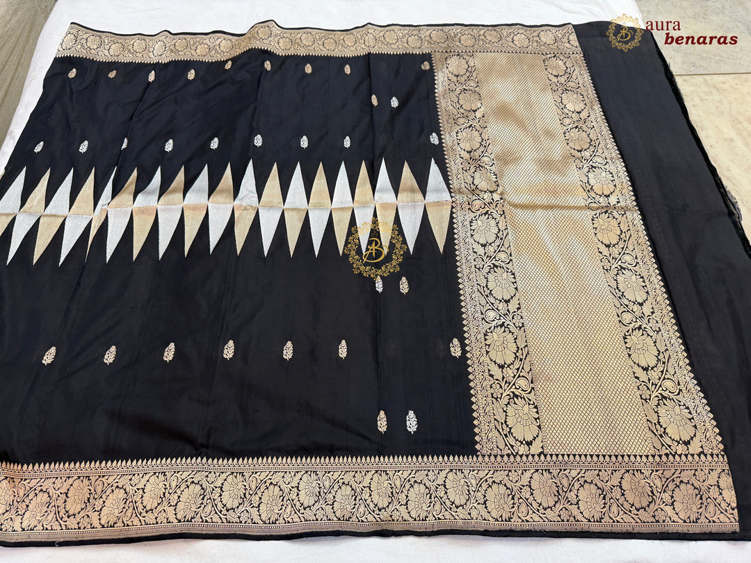 Black Pure Katan Silk Banarasi Handloom Dupatta