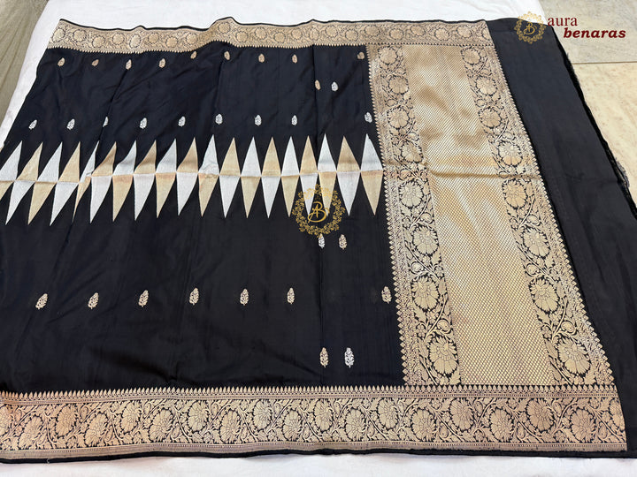 Black Pure Katan Silk Banarasi Handloom Dupatta