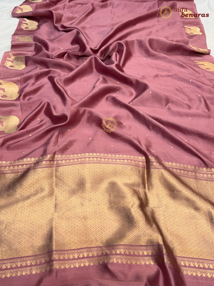 Pastel Pink Pure Katan Silk Banarasi Saree Kadhwa Elephant Motifs