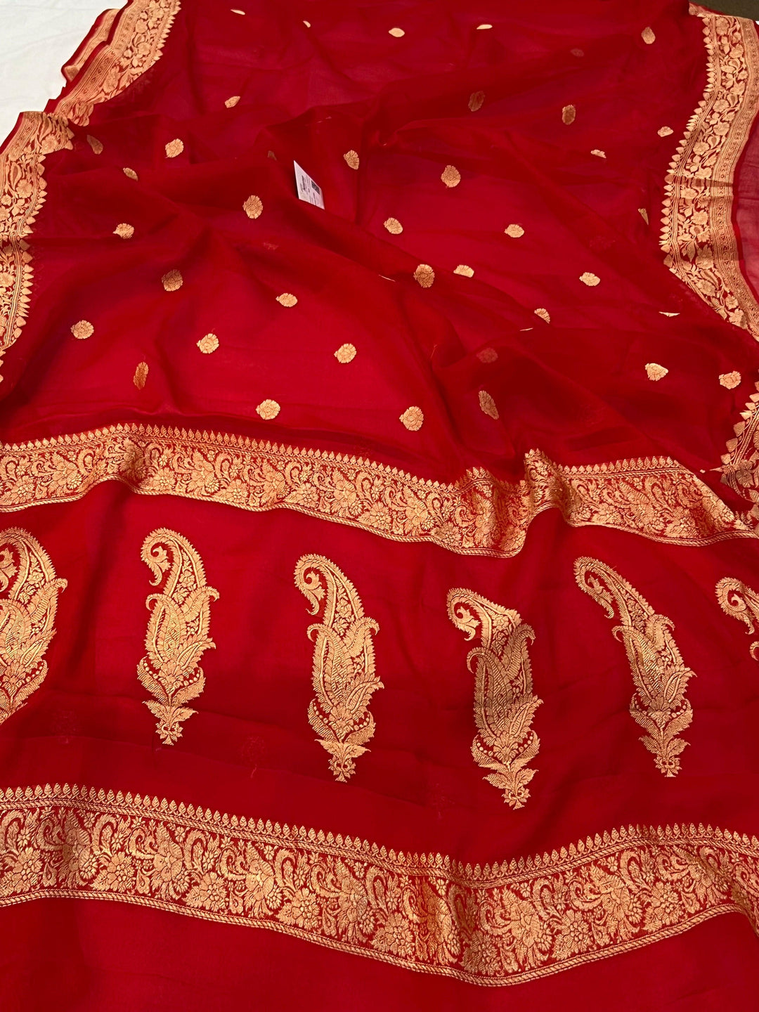 Red Khaddi Chiffon Banarasi Handloom Saree - Aura Benaras