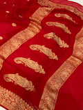 Red Khaddi Chiffon Banarasi Handloom Saree - Aura Benaras