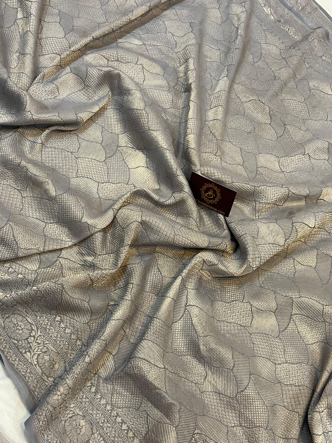 Pure Banarasi Khaddi Georgette Saree | Silver Zari Brocade | Aura Benaras