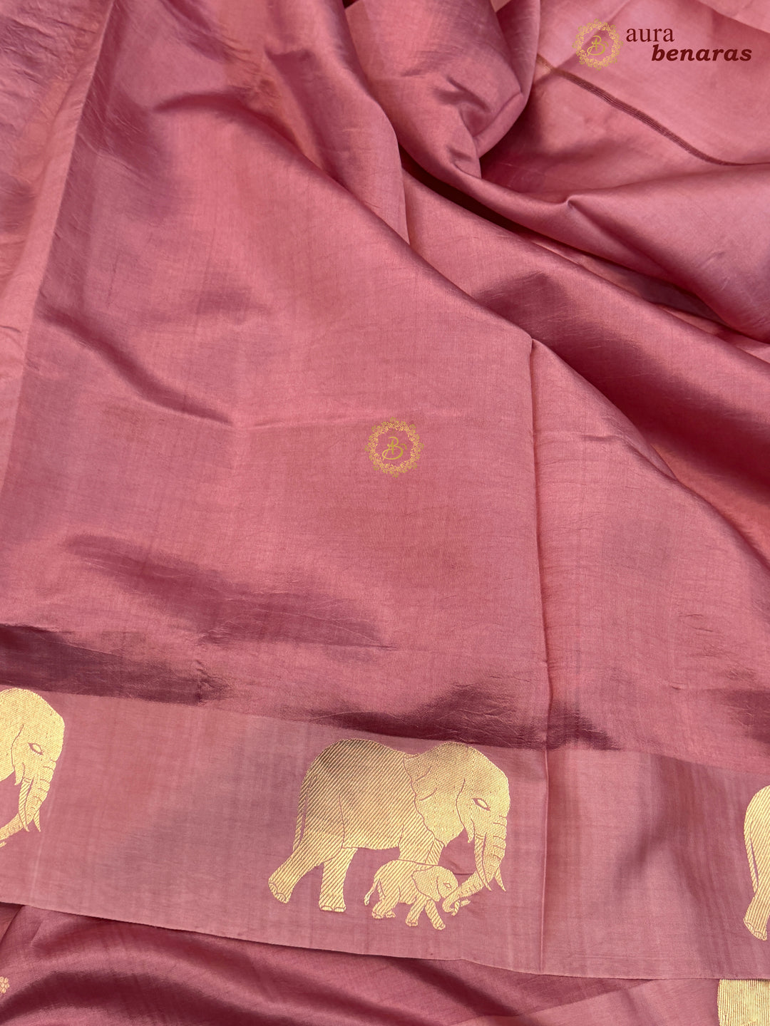 Pastel Pink Pure Katan Silk Banarasi Saree Kadhwa Elephant Motifs