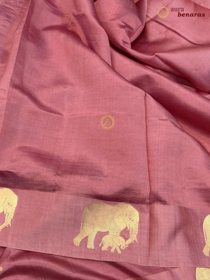 Pastel Pink Pure Katan Silk Banarasi Saree Kadhwa Elephant Motifs