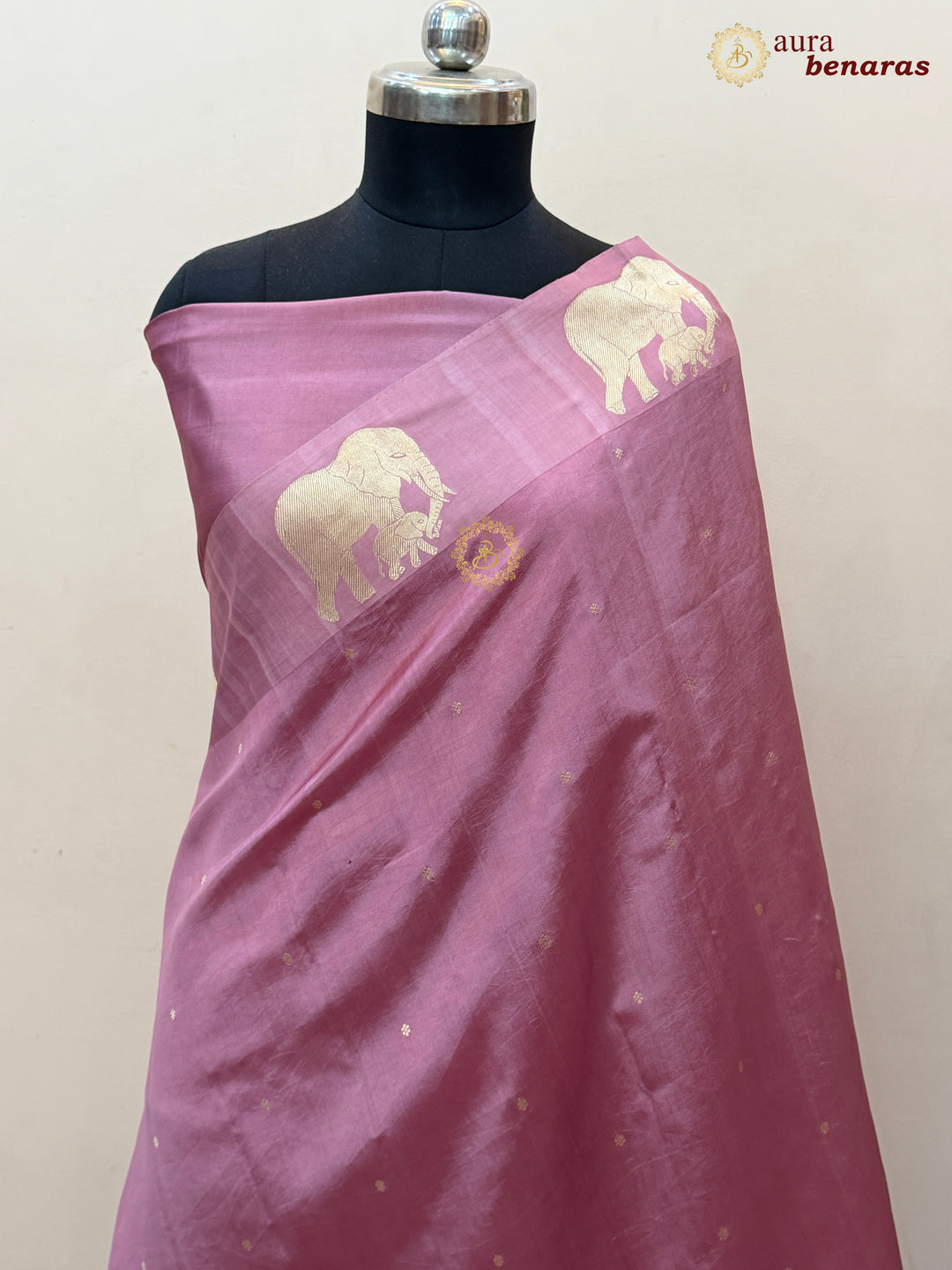 Pastel Pink Pure Katan Silk Banarasi Saree Kadhwa Elephant Motifs