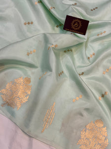 Pastel Sea Green Pure Banarasi Handloom Silk Saree - Aura Benaras