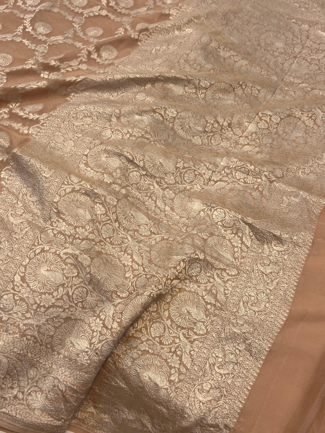 Pastel Brown Pure Banarasi Khaddi Georgette Saree