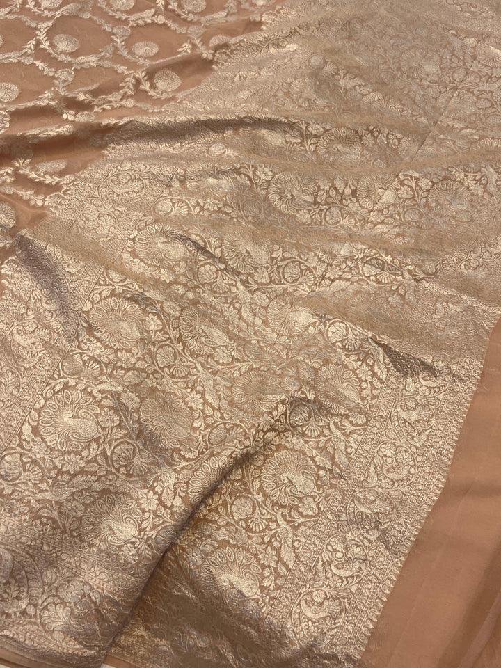 Pastel Brown Pure Banarasi Khaddi Georgette Saree