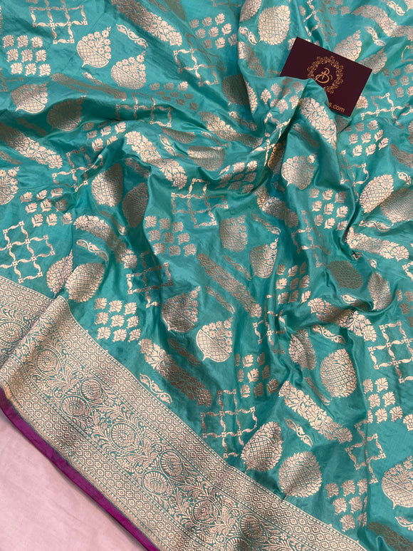 Blue Pure Banarasi Handloom Katan Silk Saree - Aura Benaras