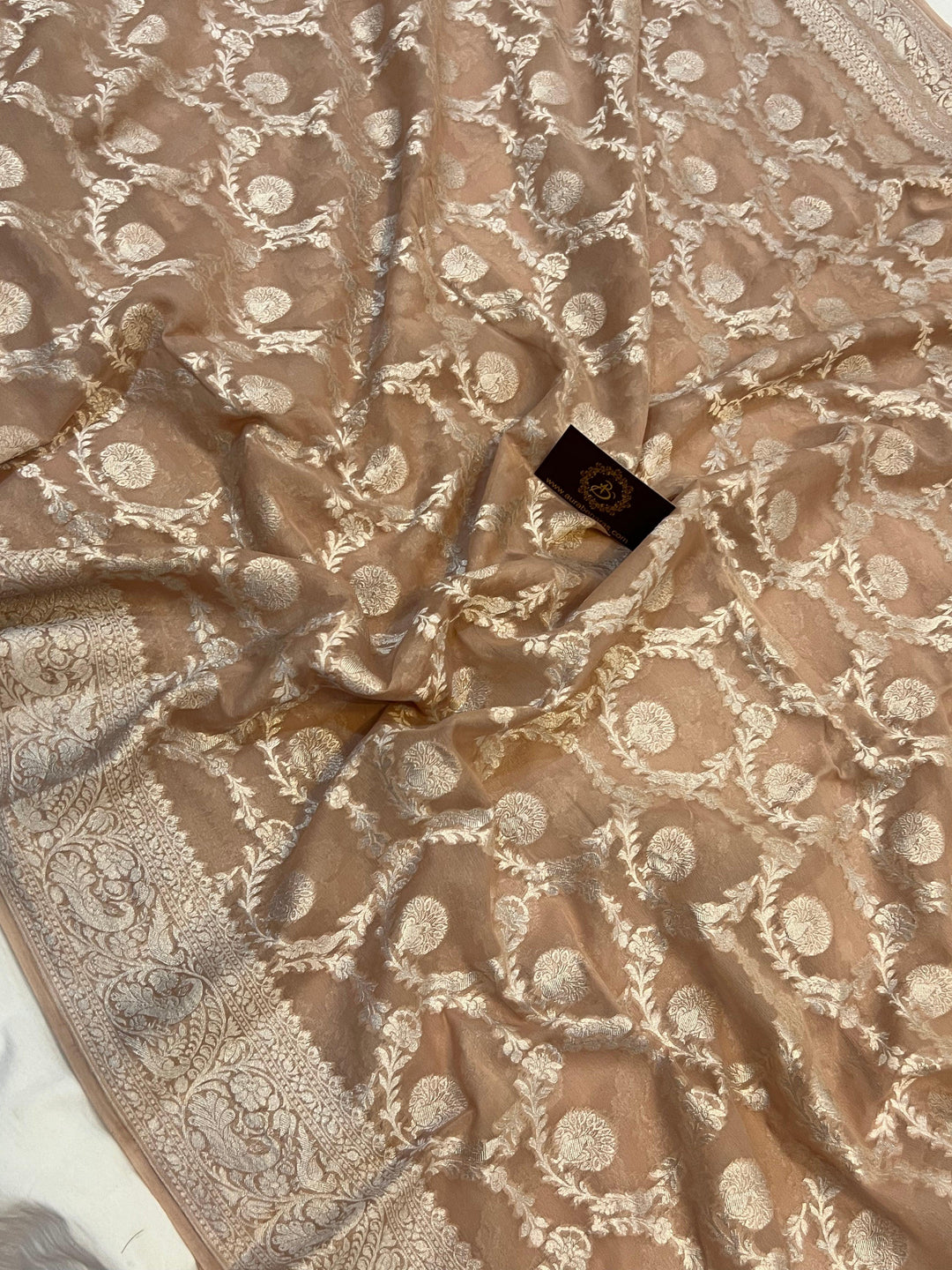 Pastel Brown Pure Banarasi Khaddi Georgette Saree