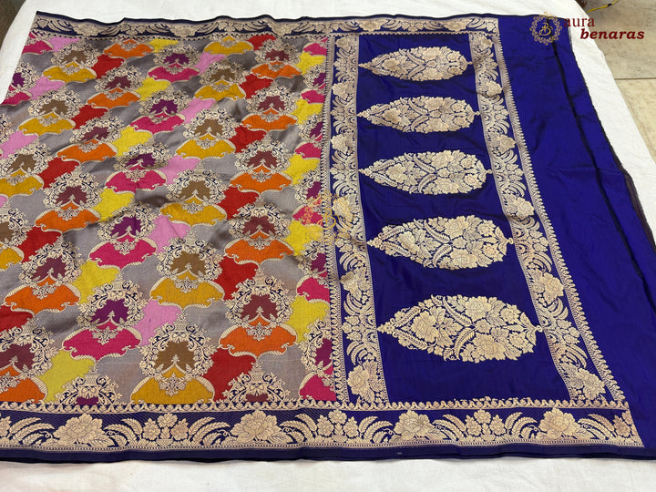 Navy Blue Rangkaat Pure Katan Silk Handloom Banarasi Dupatta