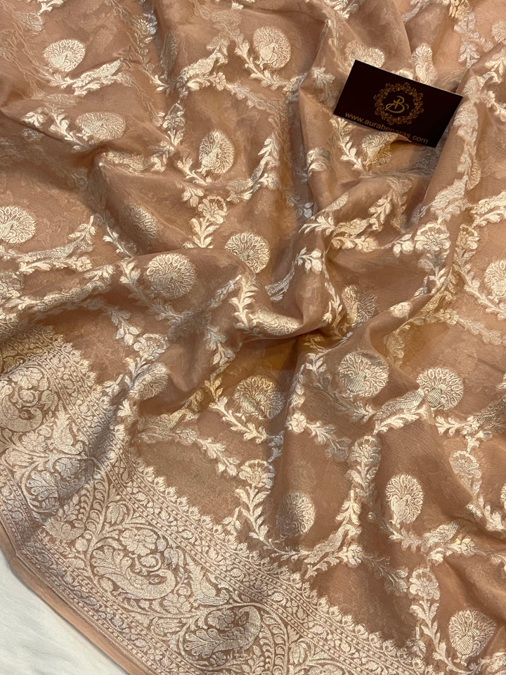 Pastel Brown Pure Banarasi Khaddi Georgette Saree