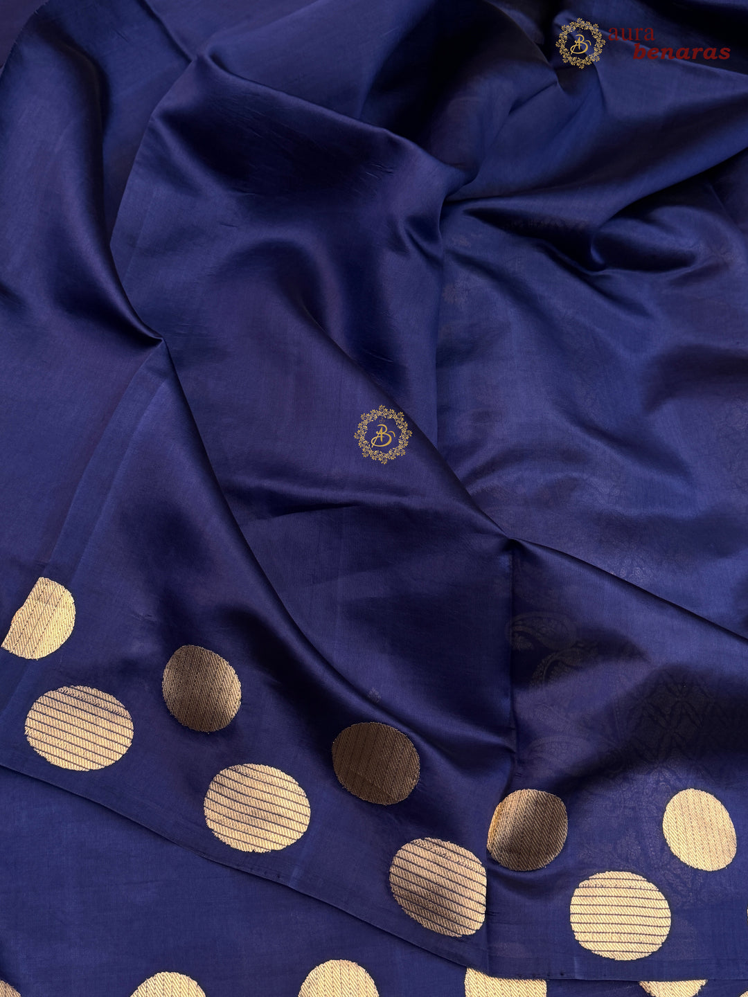 Navy Blue Pure Katan Silk Banarasi Saree Kadhwa Geometric Round Motifs