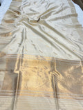 Cream Pure Banarasi Handloom Silk Saree