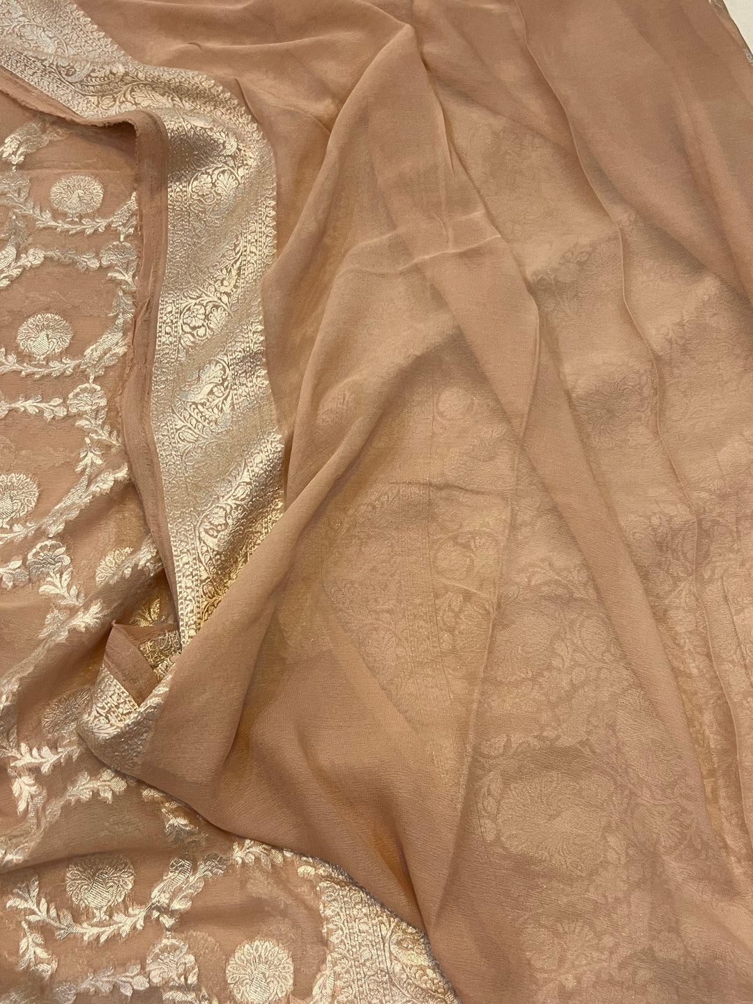 Pastel Brown Pure Banarasi Khaddi Georgette Saree