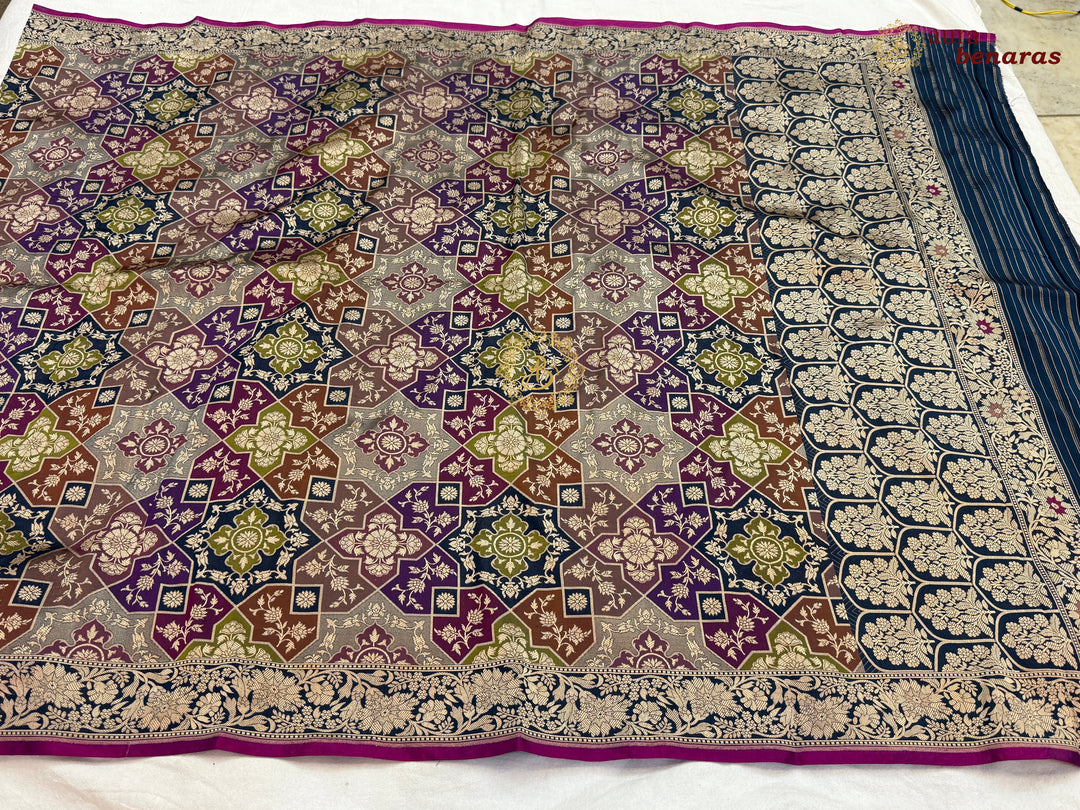 Navy Blue Rangkaat Pure Katan Silk Handloom Banarasi Dupatta