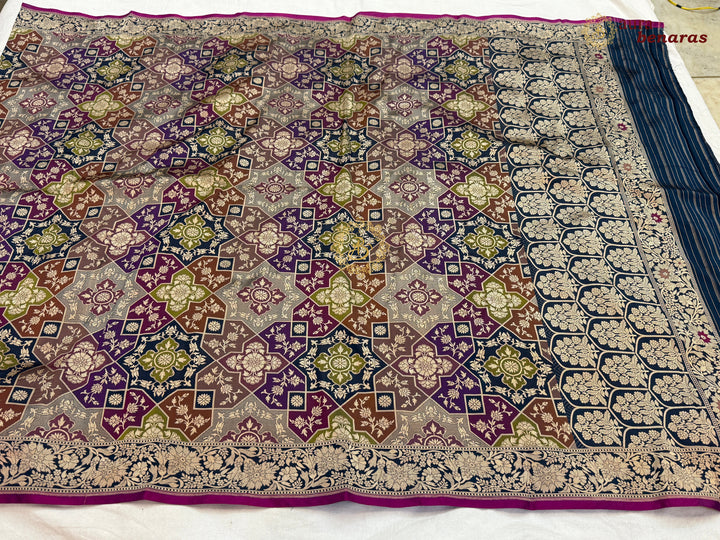 Navy Blue Rangkaat Pure Katan Silk Handloom Banarasi Dupatta