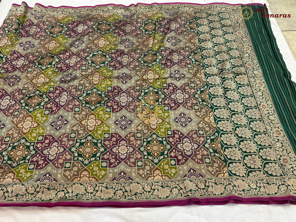 Bottle Green Rangkaat Pure Katan Silk Handloom Banarasi Dupatta