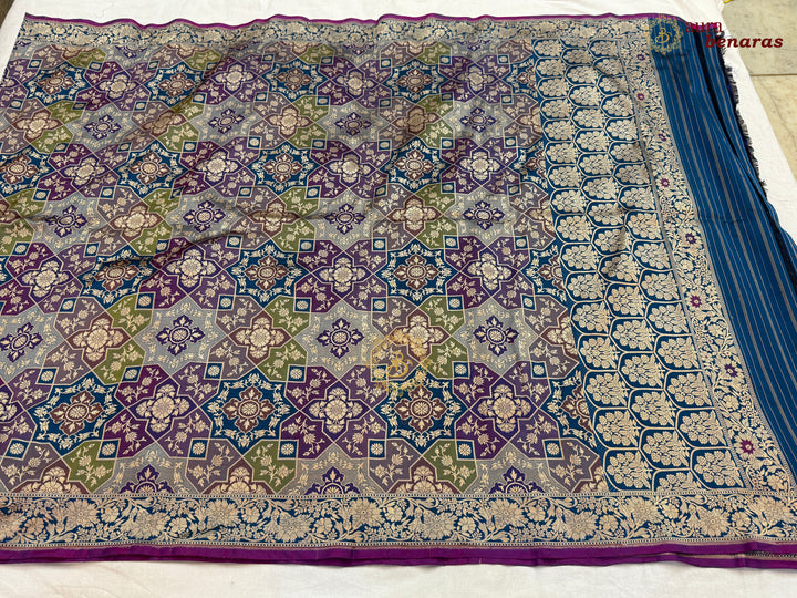 Blue Rangkaat Pure Katan Silk Handloom Banarasi Dupatta