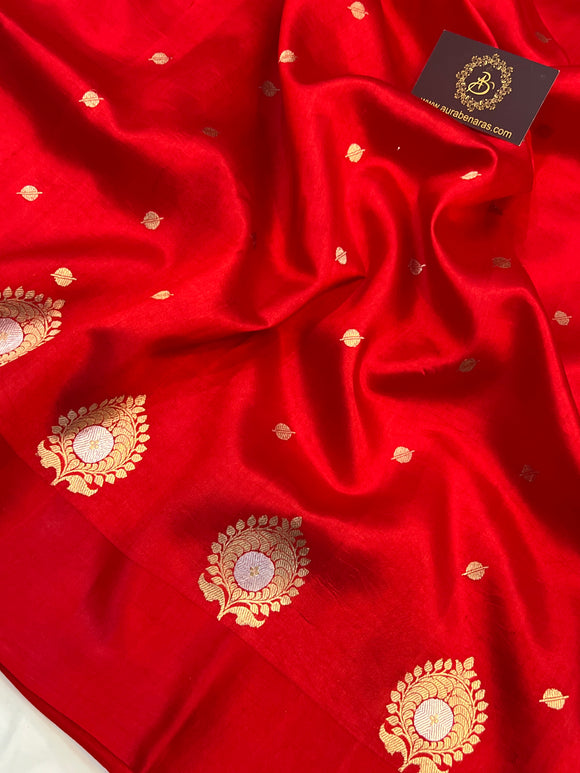 Red Pure Banarasi Handloom Silk Saree - Aura Benaras