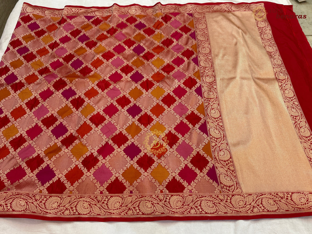 Red Rangkaat Pure Katan Silk Handloom Banarasi Dupatta