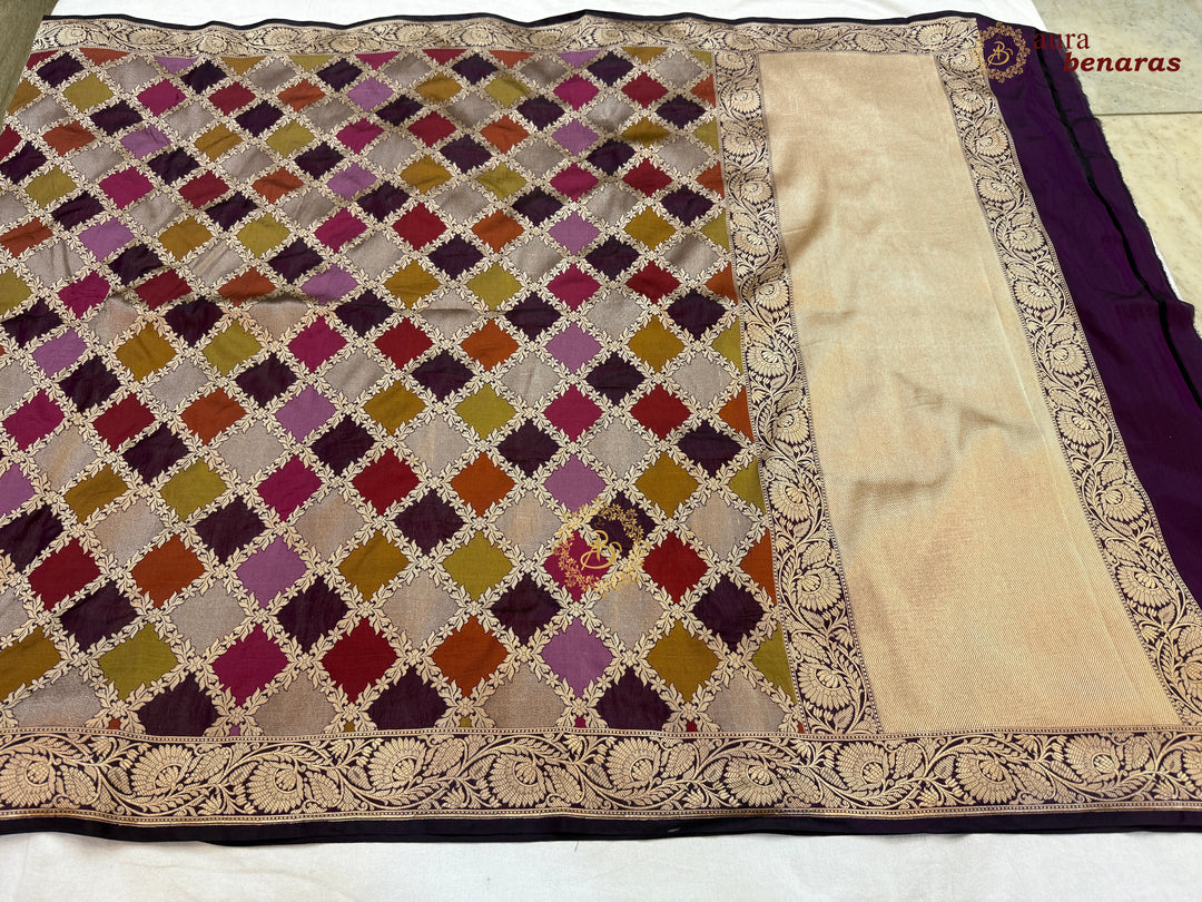 Wine Rangkaat Pure Katan Silk Handloom Banarasi Dupatta