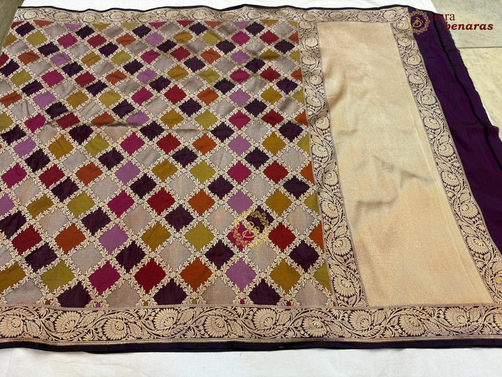Wine Rangkaat Pure Katan Silk Handloom Banarasi Dupatta