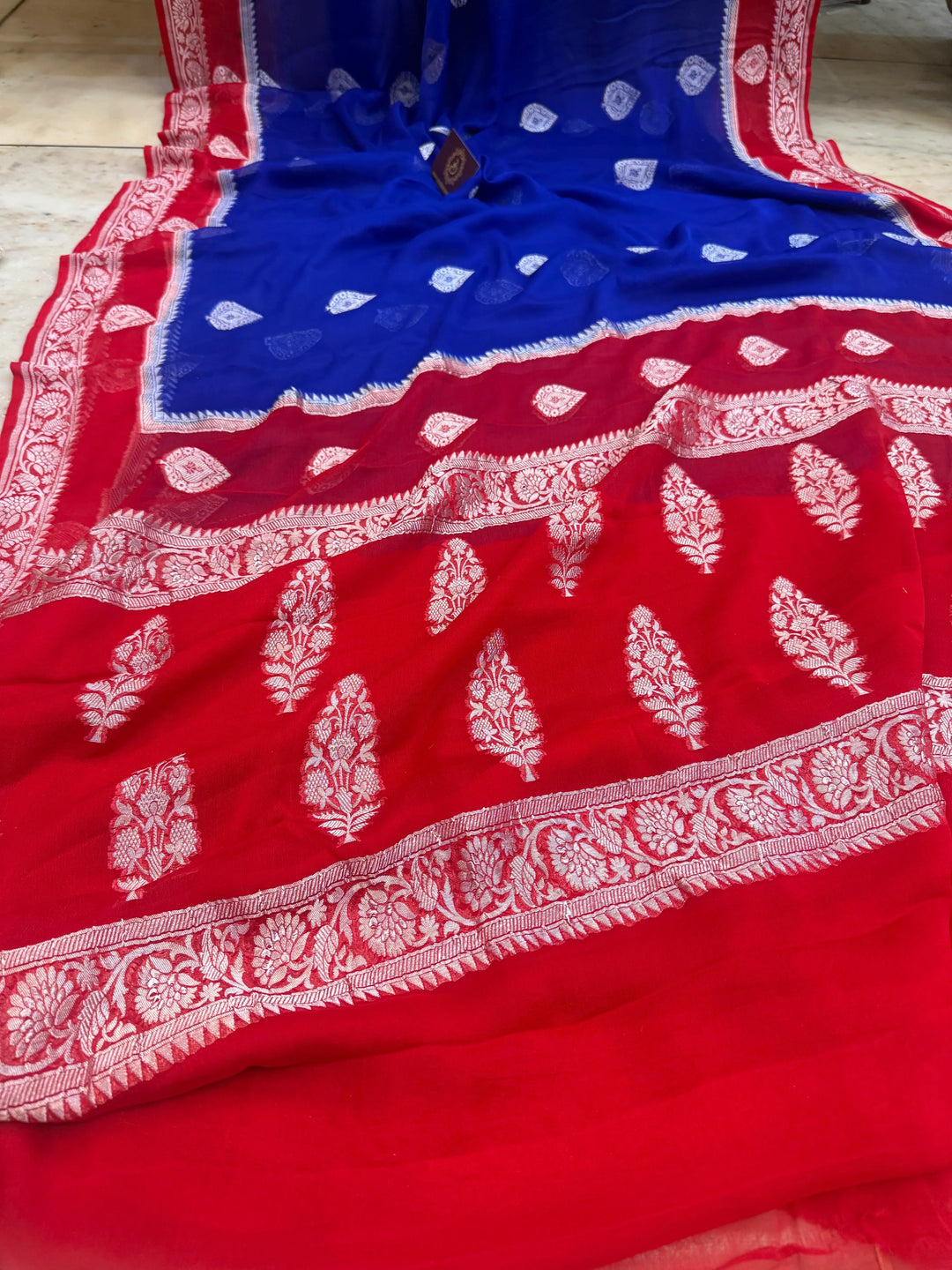 Royal Blue Pure Banarasi Khaddi Chiffon Saree