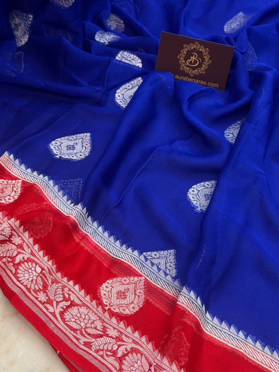 Royal Blue Pure Banarasi Khaddi Chiffon Saree