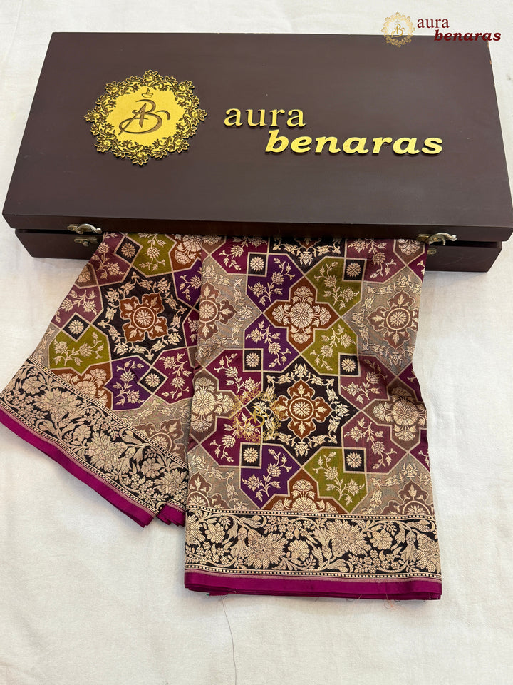 Wine Rangkaat Pure Katan Silk Handloom Banarasi Dupatta