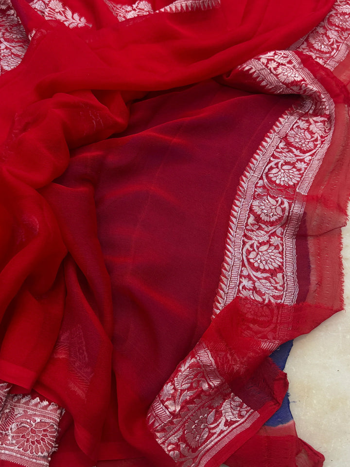 Royal Blue Pure Banarasi Khaddi Chiffon Saree