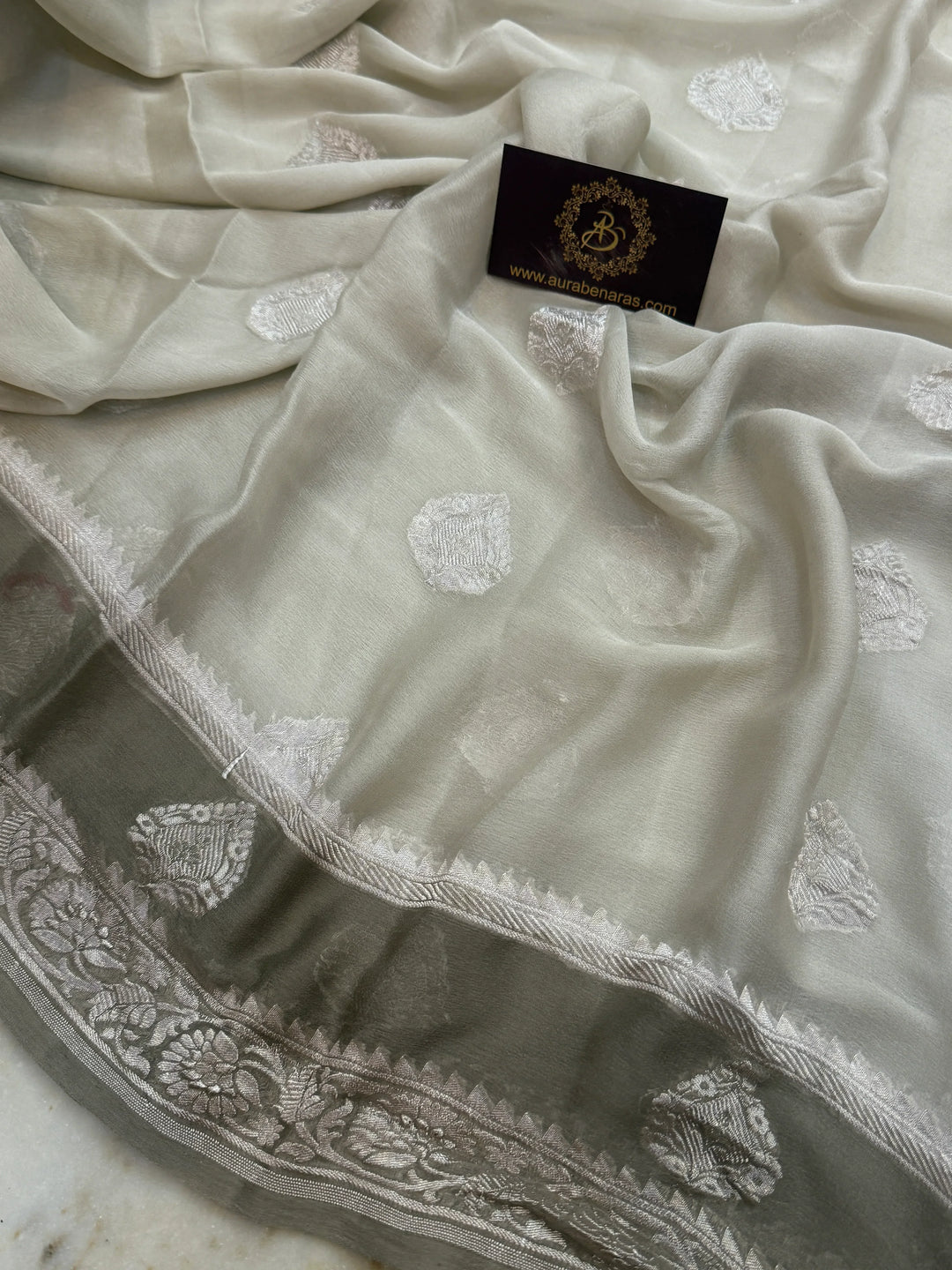 Gray Pure Banarasi Khaddi Chiffon Saree