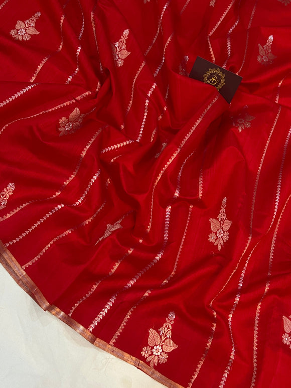 Red Pure Banarasi Handloom Silk Saree - Aura Benaras