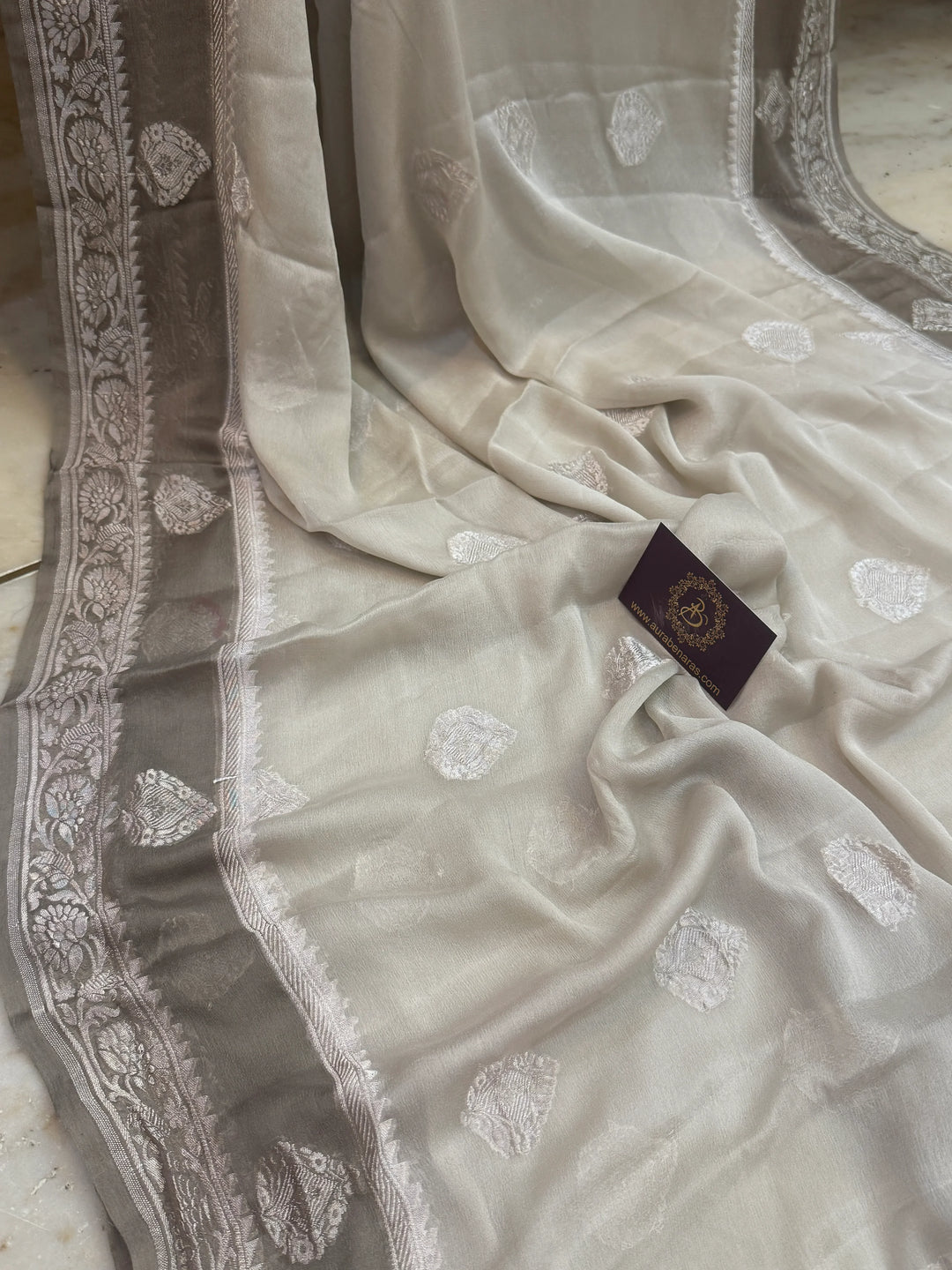 Gray Pure Banarasi Khaddi Chiffon Saree