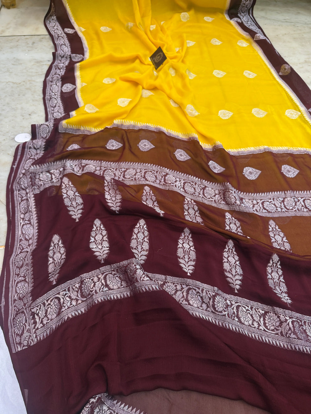 Yellow Pure Banarasi Khaddi Chiffon Saree