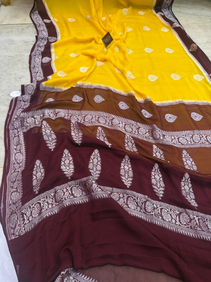 Yellow Pure Banarasi Khaddi Chiffon Saree