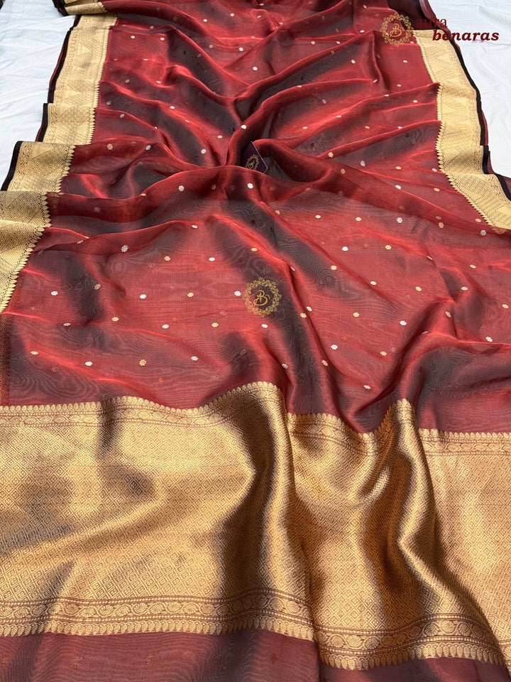 Coca Cola Banarasi Handloom Organza Tissue Silk Saree - Aura Benaras