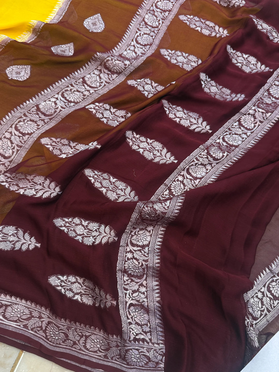 Yellow Pure Banarasi Khaddi Chiffon Saree