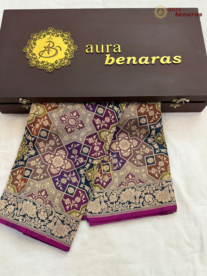 Navy Blue Rangkaat Pure Katan Silk Handloom Banarasi Dupatta