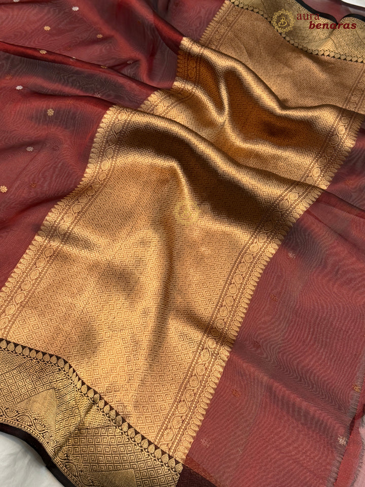 Coca Cola Banarasi Handloom Organza Tissue Silk Saree - Aura Benaras
