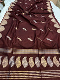 Brown Pure Banarasi Handloom Katan Silk Saree - Aura Benaras