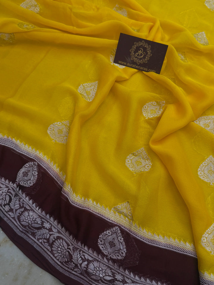 Yellow Pure Banarasi Khaddi Chiffon Saree