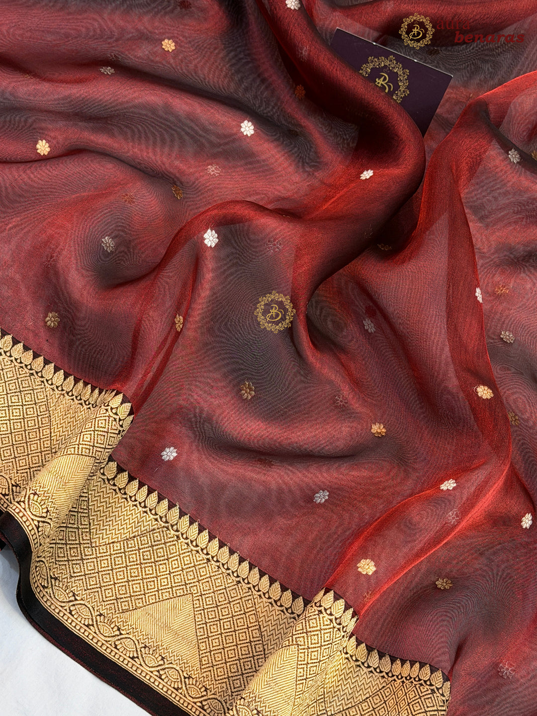Coca Cola Banarasi Handloom Organza Tissue Silk Saree - Aura Benaras