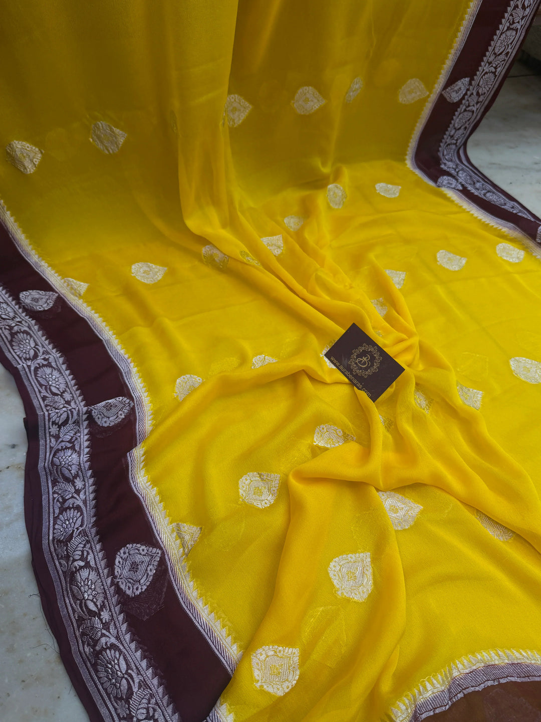 Yellow Pure Banarasi Khaddi Chiffon Saree